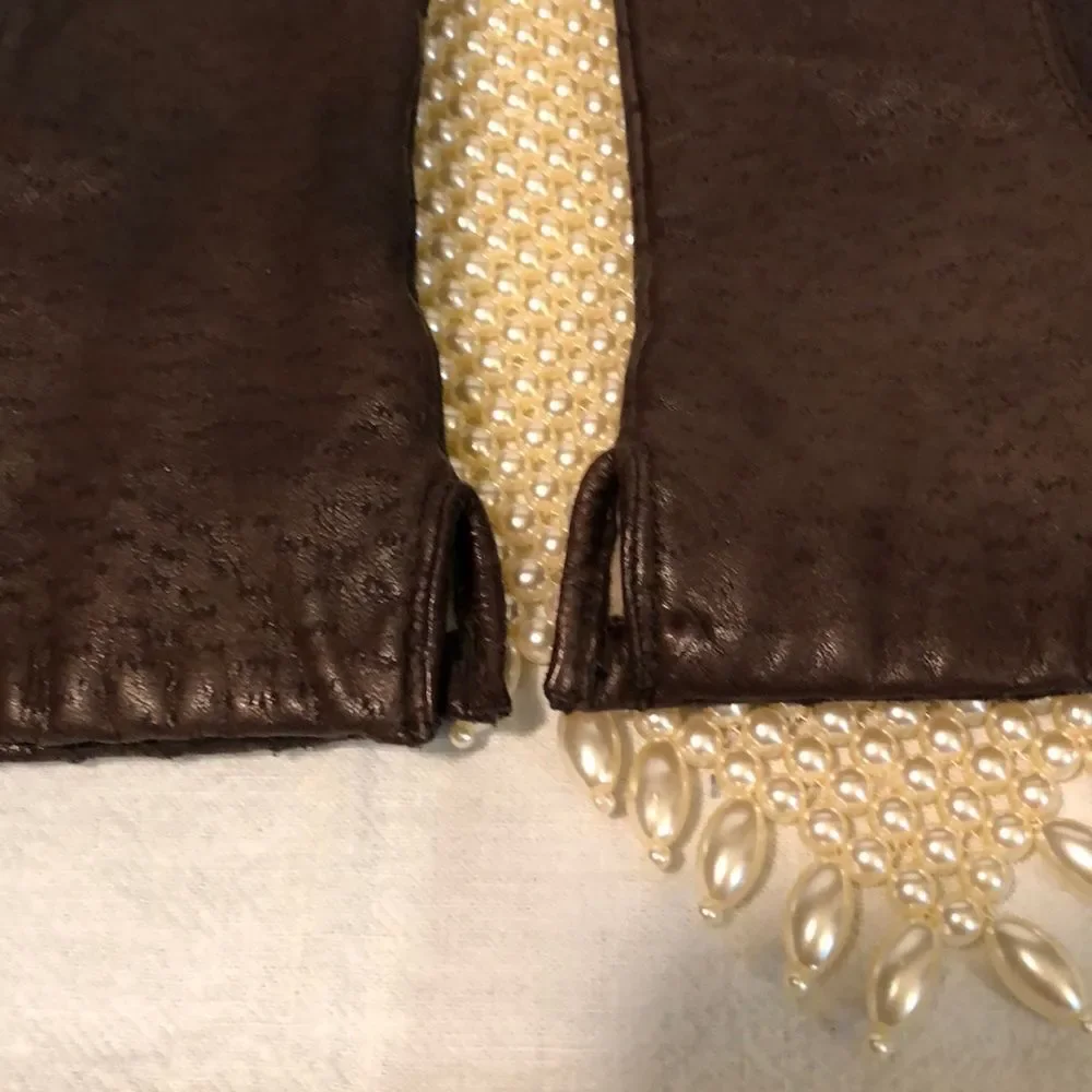 Vintage Faux Leather Ladies Driving Gloves Brown